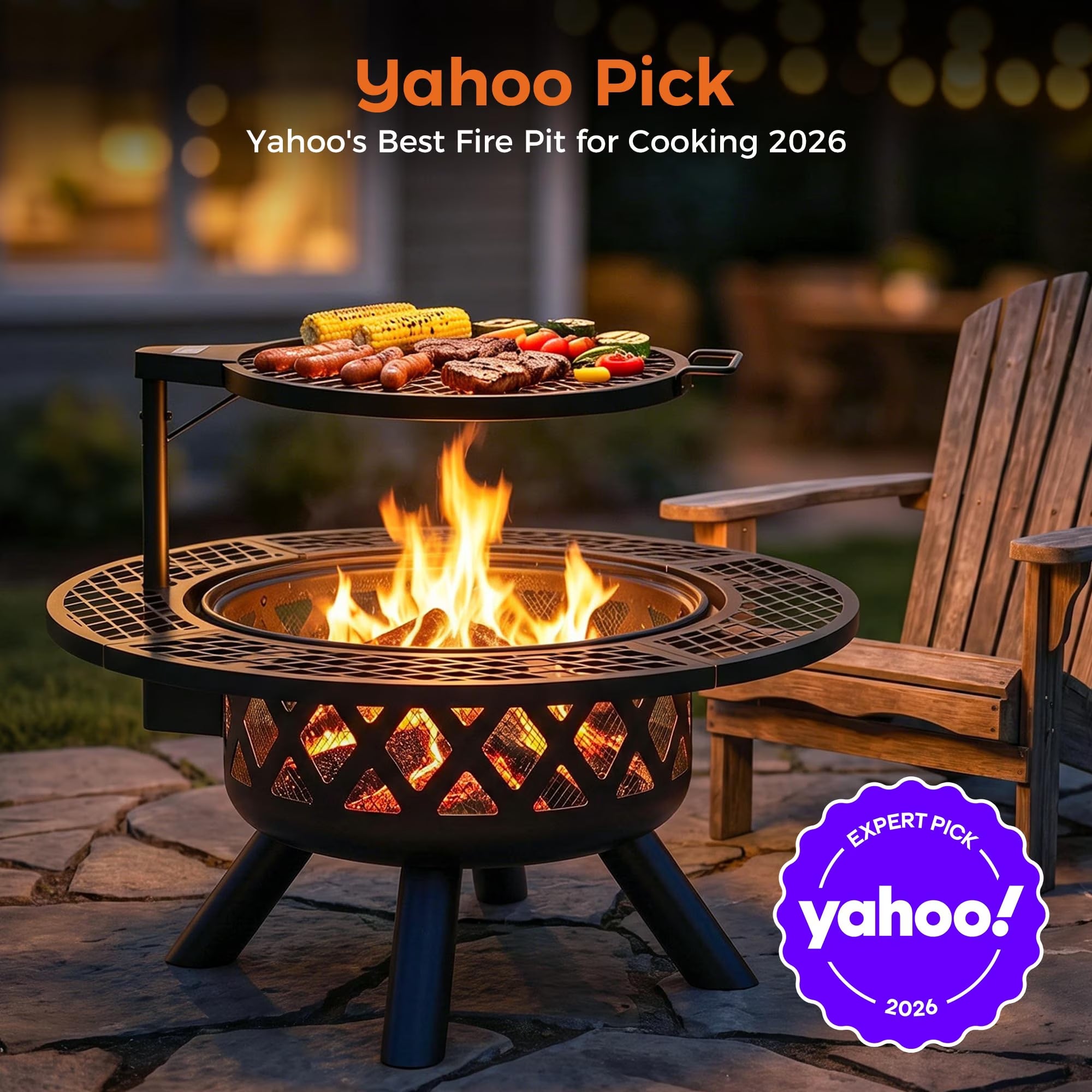 32-Inch Outdoor Wood Burning Fire Pit with BBQ Grill Grate & Poker