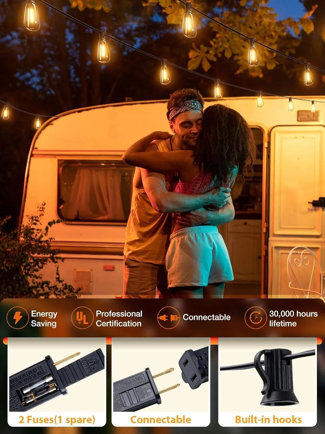 100FT Outdoor Patio String Lights with Shatterproof Edison Bulbs — 2700K Warm White