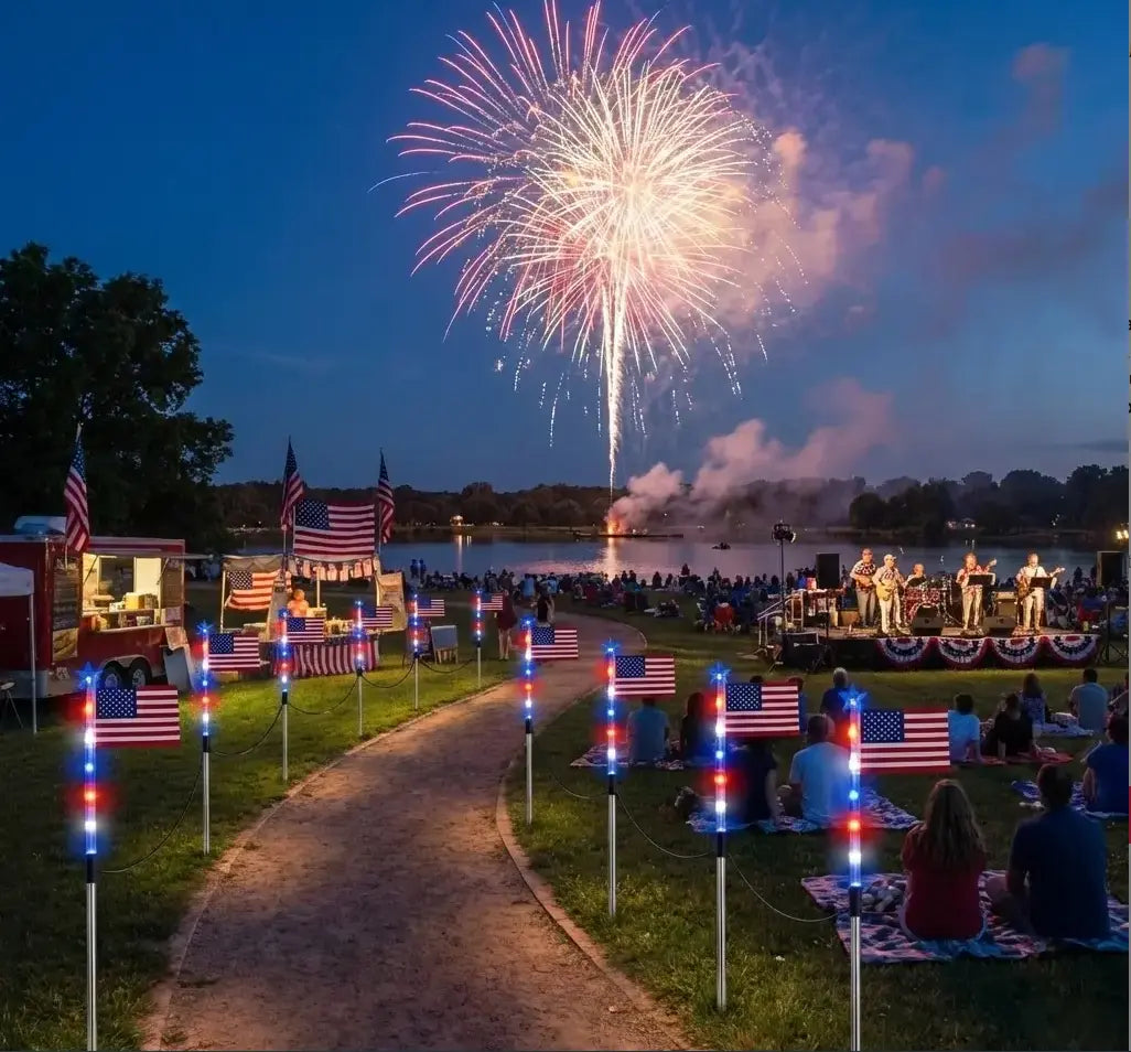 8-Piece Solar American Flag Pathway Lights – Patriotic Red, White & Blue Outdoor Garden Decor
