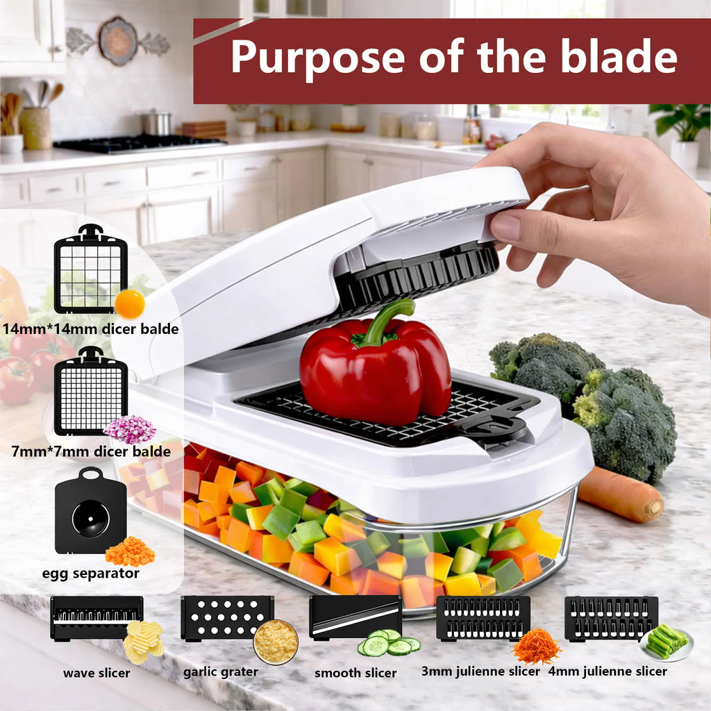 15-in-1 Multifunction Vegetable Chopper – Food Cutter with 8 Blades & Container