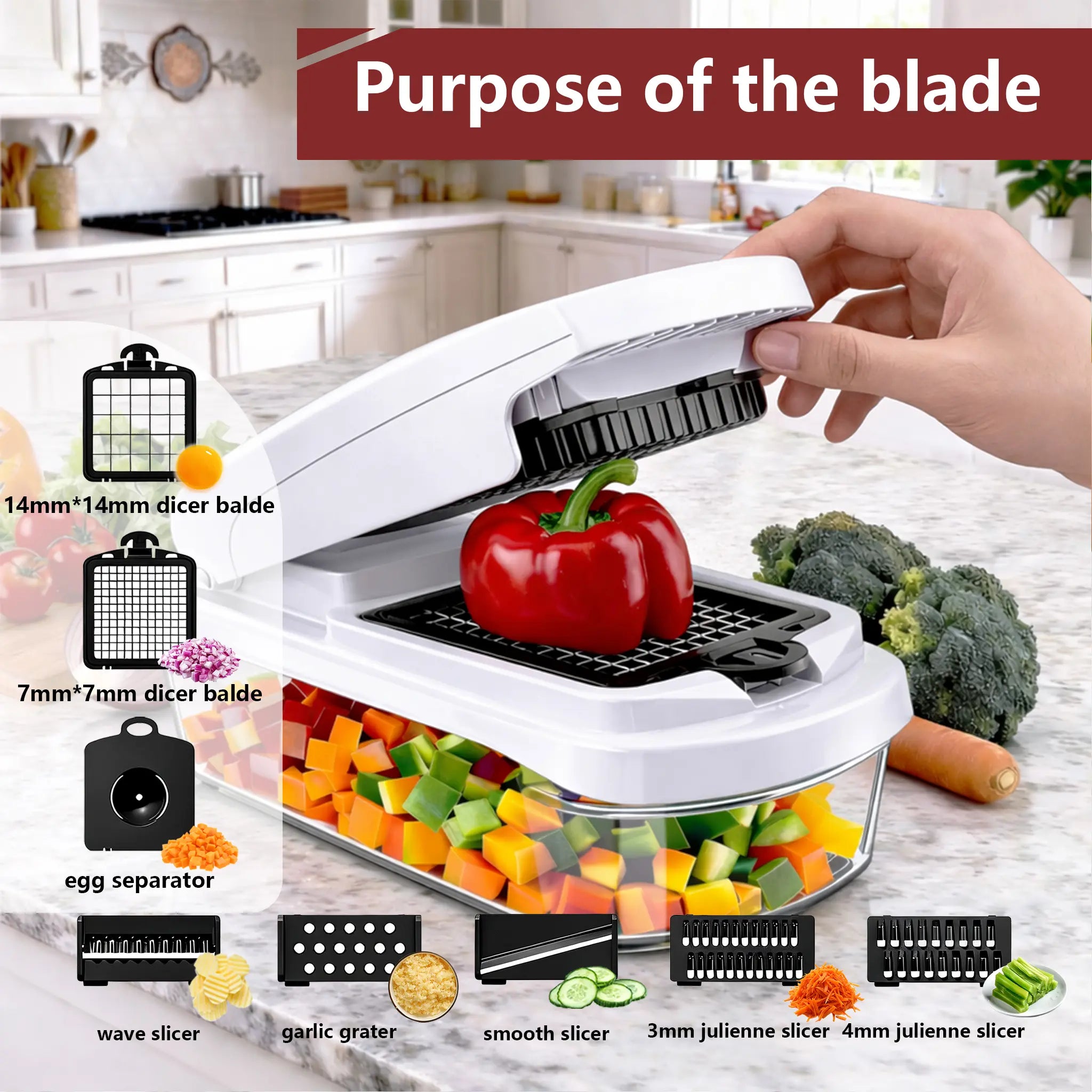 15-in-1 Multifunction Vegetable Chopper – Food Cutter with 8 Blades & Container
