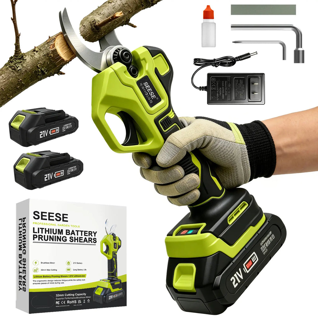 SEESE Electric Pruning Shears | Cordless Brushless | Dual 21V | 1.25 Inch Cut