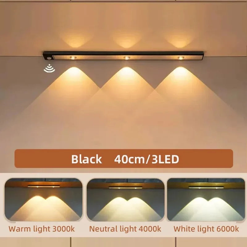 Wireless LED Under Cabinet Light with Motion Sensor – Rechargeable, Dimmable, 3 Color Temperatures for Kitchen, Bedroom & Wardrobe