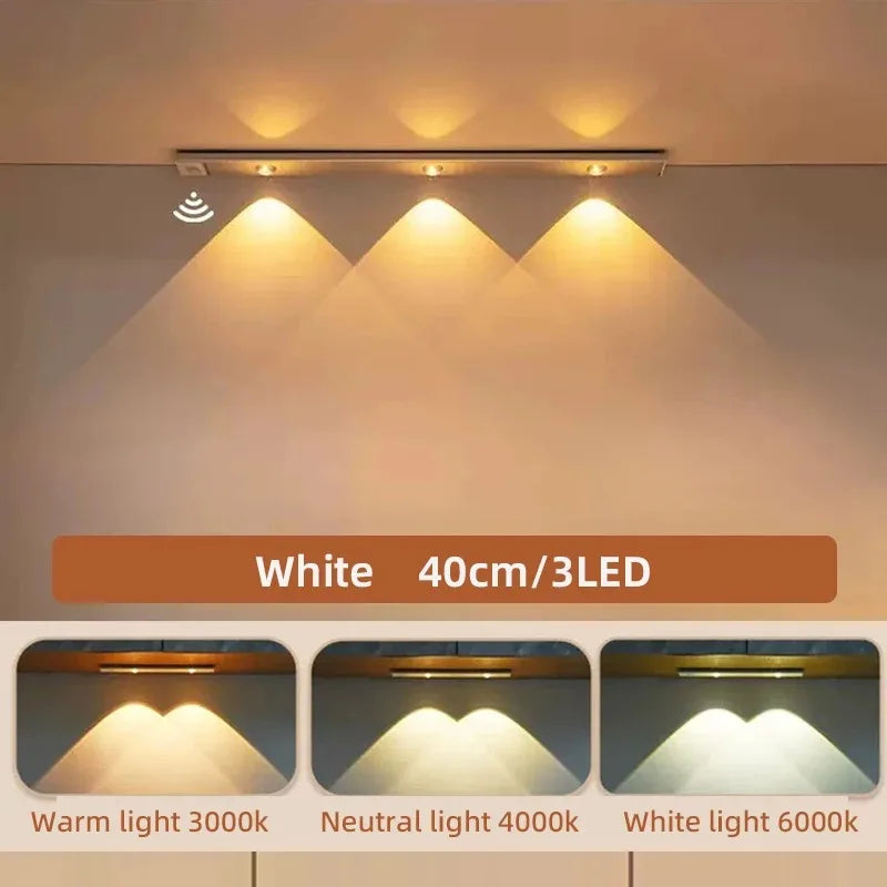 Wireless LED Under Cabinet Light with Motion Sensor – Rechargeable, Dimmable, 3 Color Temperatures for Kitchen, Bedroom & Wardrobe