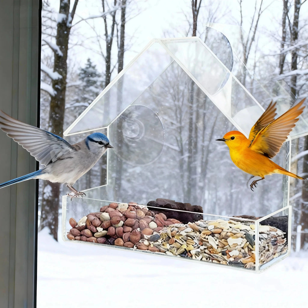 Window Bird Feeder with Suction Cups – Clear Acrylic Bird Feeder for Window, Outdoor Bird Feeder House for Garden Backyard, Bird Watching Gift for Bird Lovers, Transparent Bird Feeder Outside Hanging