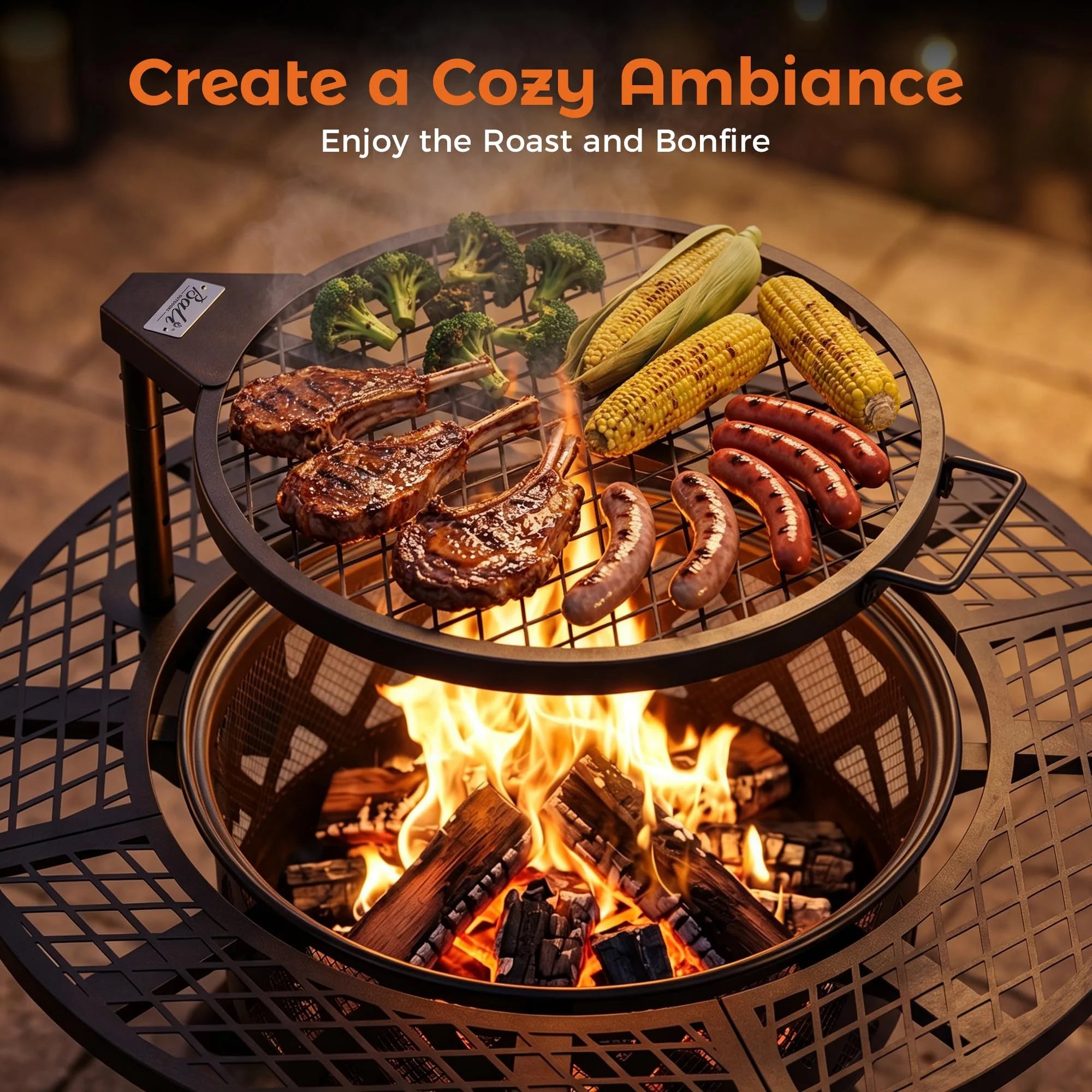 32-Inch Outdoor Wood Burning Fire Pit with BBQ Grill Grate & Poker