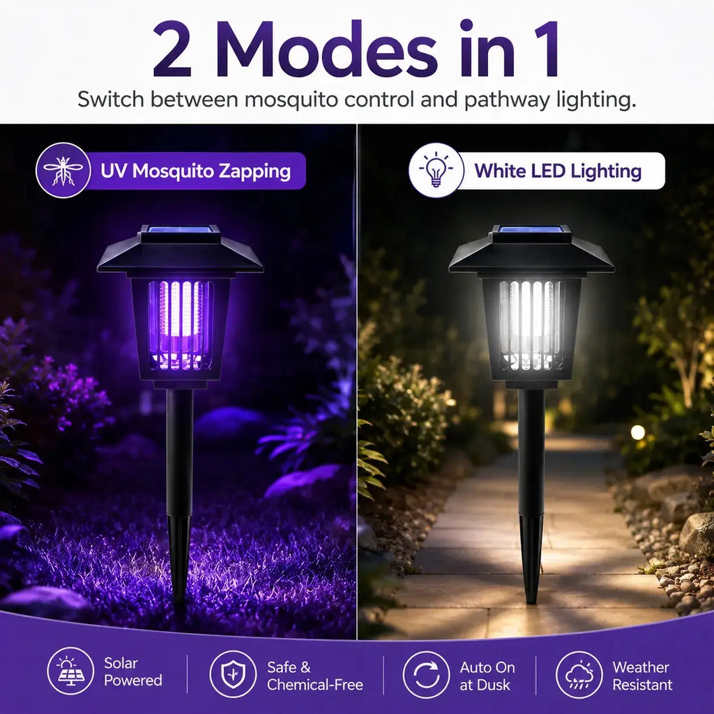 Solar Mosquito Zapper Light – UV Bug Killer Garden Stake Lamp | Solar Powered | Pathway Lighting | Weatherproof