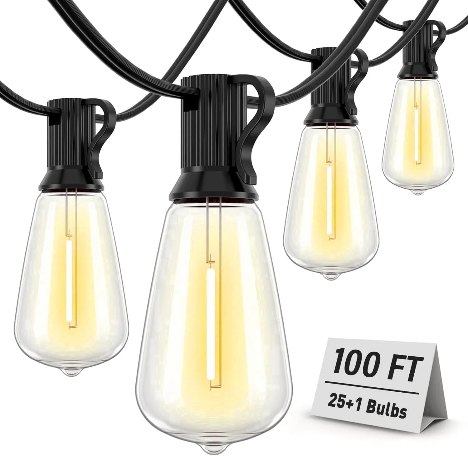 100FT Outdoor Patio String Lights with Shatterproof Edison Bulbs — 2700K Warm White