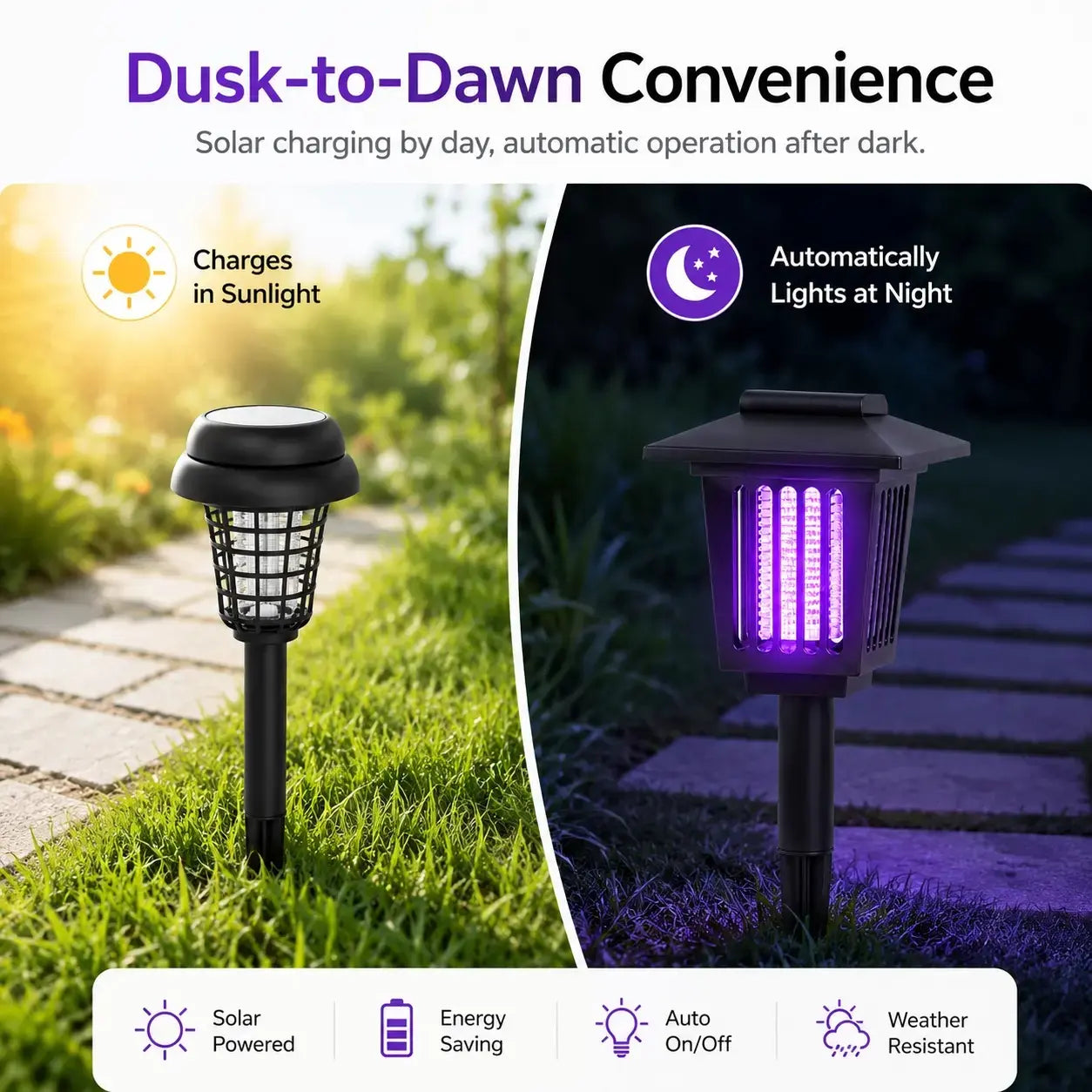 Solar Mosquito Zapper Light – UV Bug Killer Garden Stake Lamp | Solar Powered | Pathway Lighting | Weatherproof