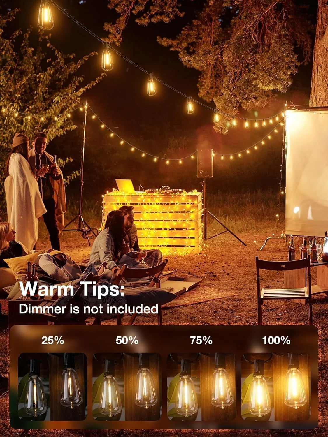 100FT Outdoor Patio String Lights with Shatterproof Edison Bulbs — 2700K Warm White