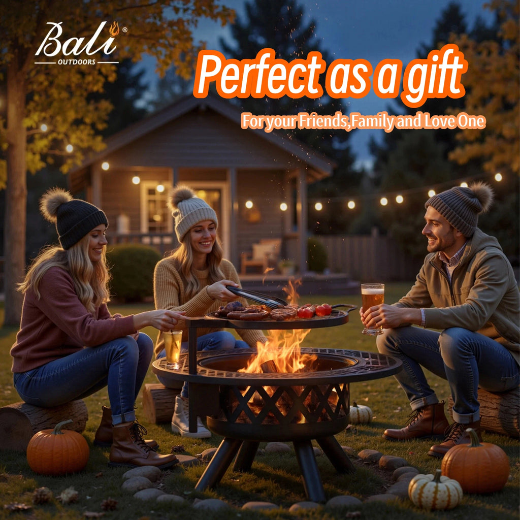 32-Inch Outdoor Wood Burning Fire Pit with BBQ Grill Grate & Poker