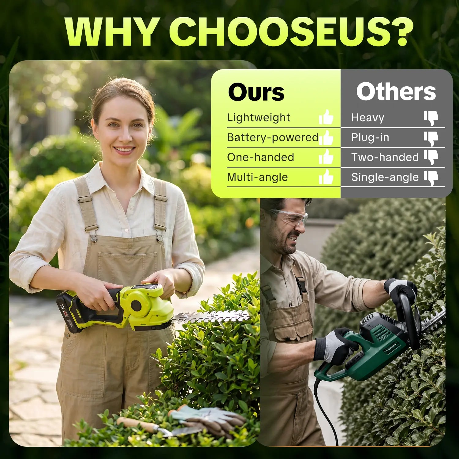 SEESE 2-in-1 Cordless Grass Shear & Shrub Trimmer | Handheld Electric Hedge Trimmer | Dual 21V Battery | Lightweight for Lawn, Garden & Yard