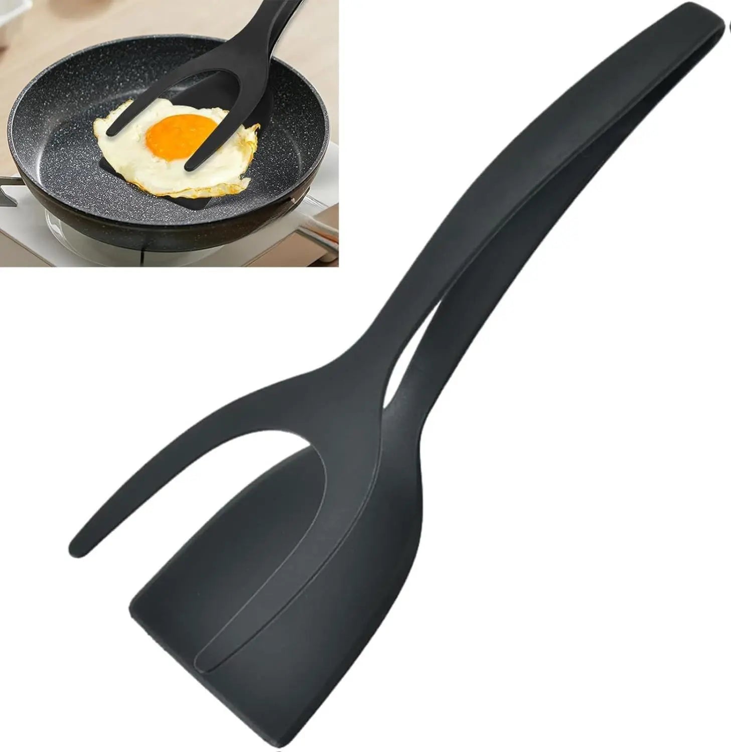 2-in-1 Grip Flip Spatula Tongs – Non-Stick Kitchen Turner for Eggs, Pancakes, Fish & Steak