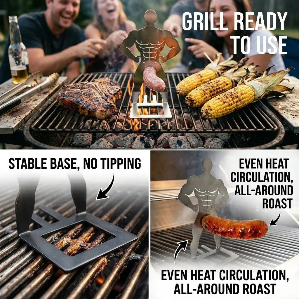 Funny Stainless Steel Sausage Grill Holder – BBQ Hot Dog Roasting Stand