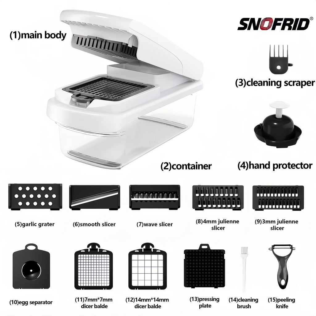 15-in-1 Multifunction Vegetable Chopper – Food Cutter with 8 Blades & Container