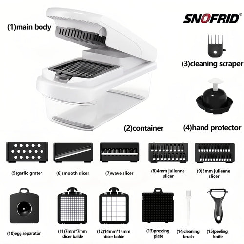 15-in-1 Multifunction Vegetable Chopper – Food Cutter with 8 Blades & Container