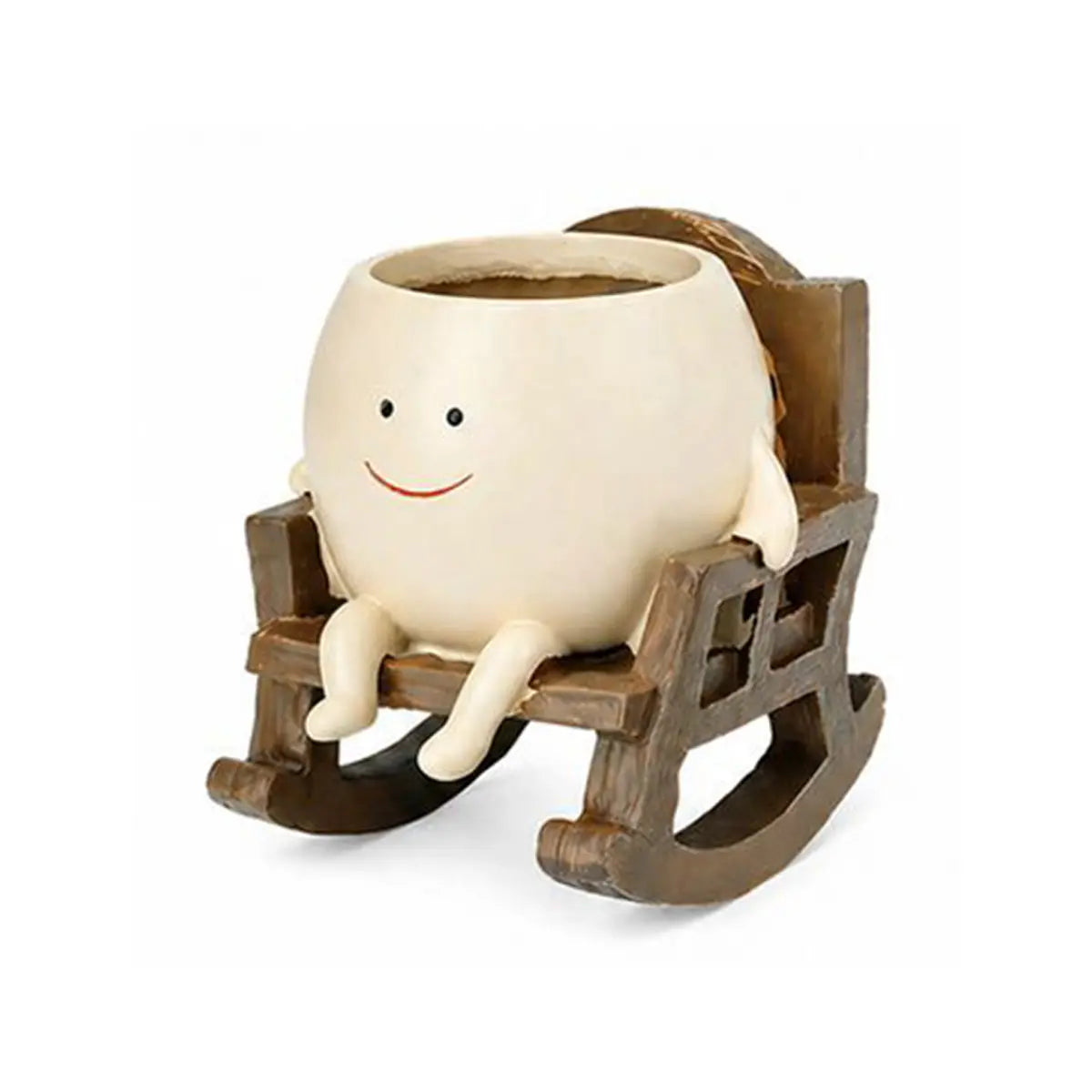 Smiley Face Rocking Chair Planter Pot – Cute Resin Succulent Planter with Drainage Hole
