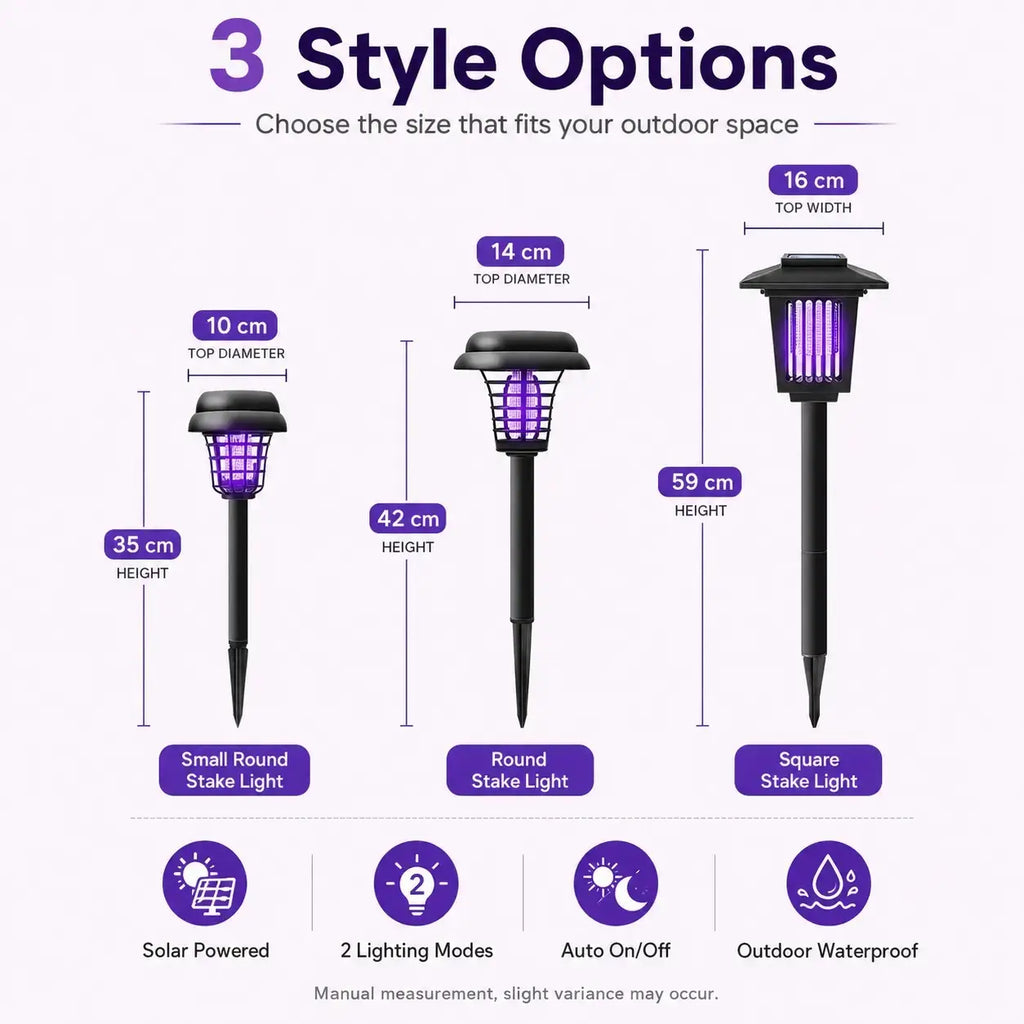 Solar Mosquito Zapper Light – UV Bug Killer Garden Stake Lamp | Solar Powered | Pathway Lighting | Weatherproof