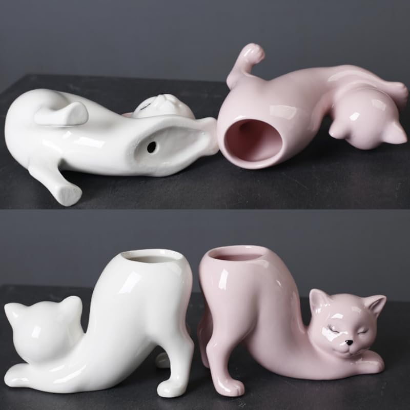 Cute Ceramic Cat Planter Pot – Decorative Succulent & Small Flower Planter