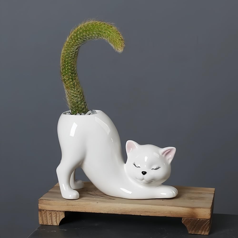 Cute Ceramic Cat Planter Pot – Decorative Succulent & Small Flower Planter