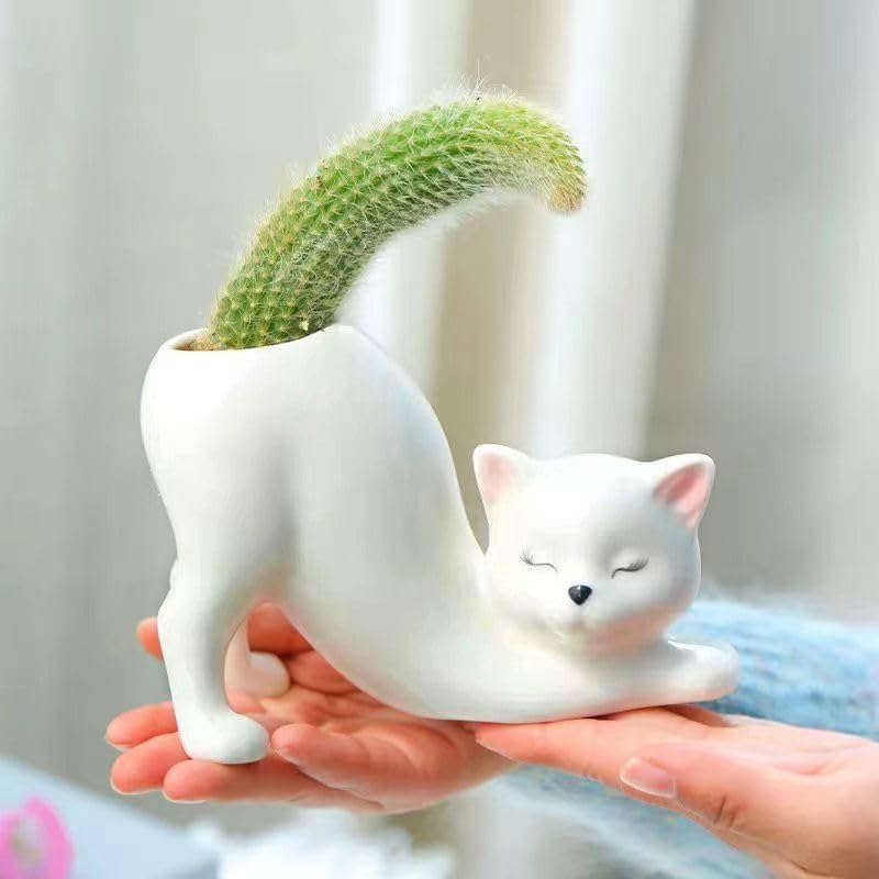 Cute Ceramic Cat Planter Pot – Decorative Succulent & Small Flower Planter