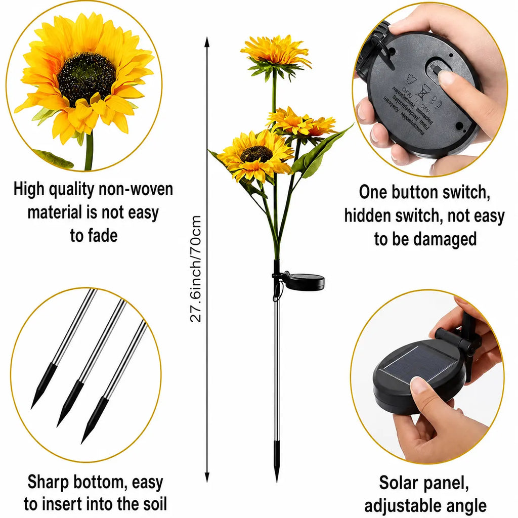 Solar LED Sunflower Garden Lights – Waterproof Outdoor Flower Lights for Yard, Patio & Garden