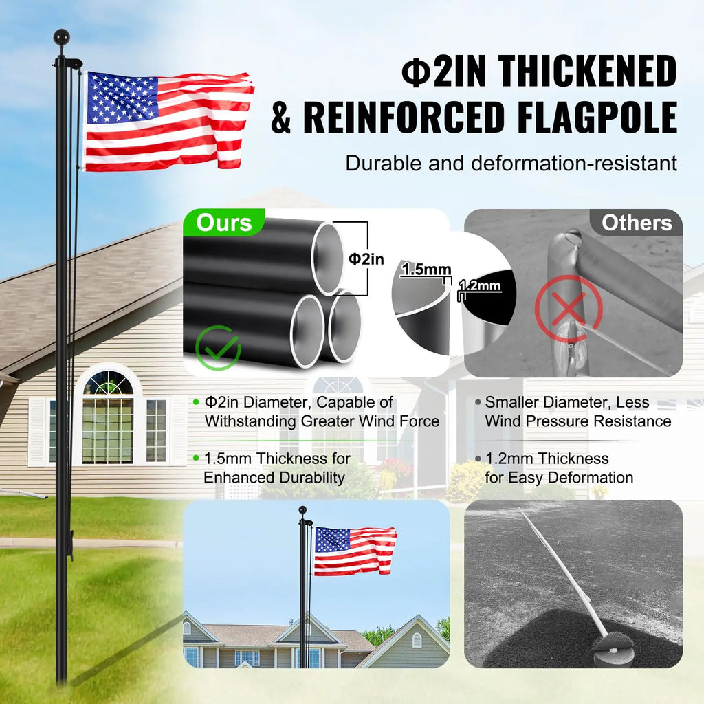Heavy-Duty Aluminum Flagpole Kit – Weather-Resistant Outdoor Flagpole with Easy Installation