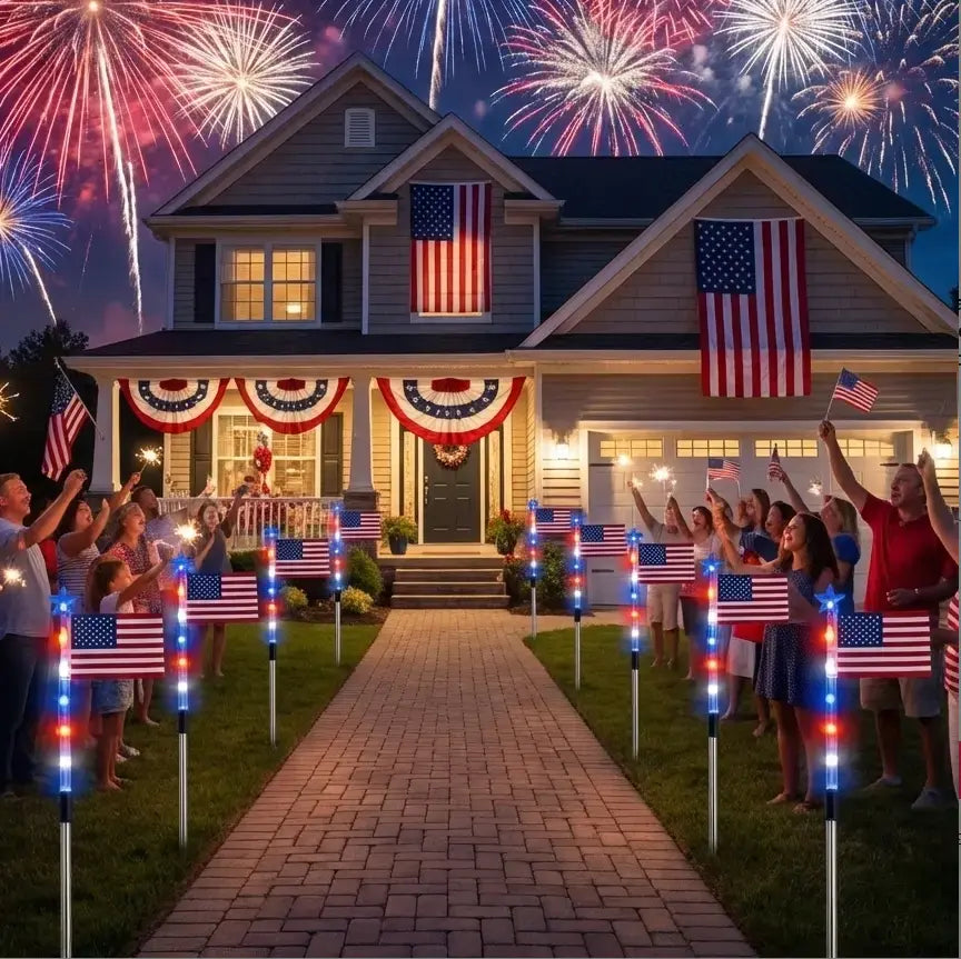 8-Piece Solar American Flag Pathway Lights – Patriotic Red, White & Blue Outdoor Garden Decor