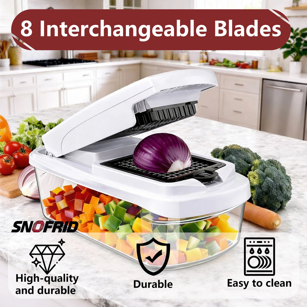 15-in-1 Multifunction Vegetable Chopper – Food Cutter with 8 Blades & Container