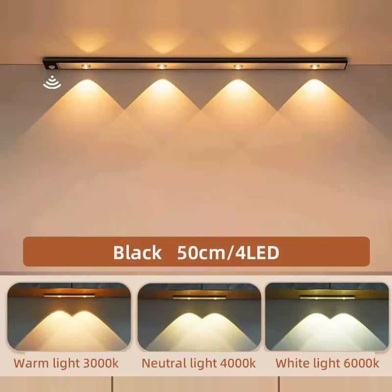 Wireless LED Under Cabinet Light with Motion Sensor – Rechargeable, Dimmable, 3 Color Temperatures for Kitchen, Bedroom & Wardrobe