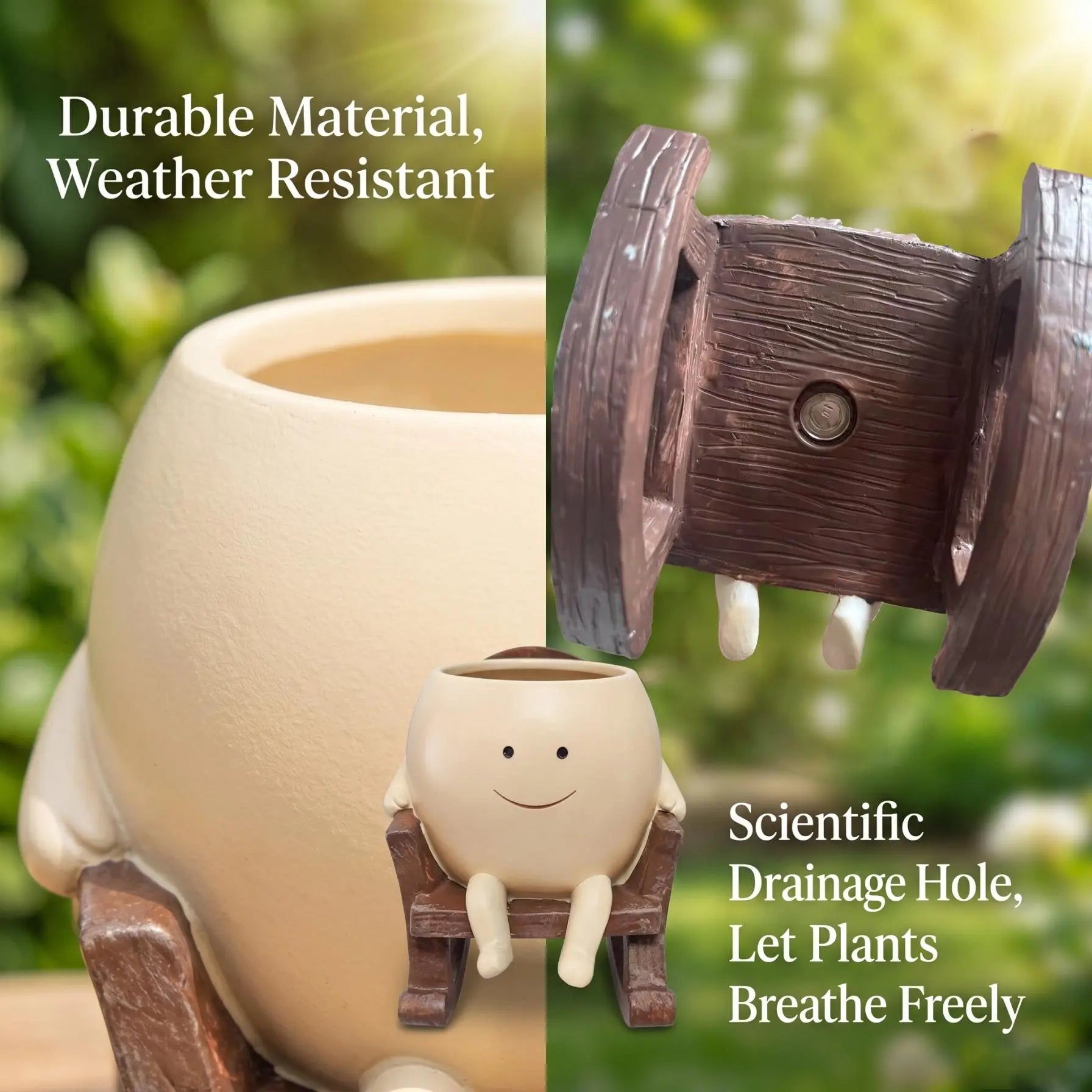Smiley Face Rocking Chair Planter Pot – Cute Resin Succulent Planter with Drainage Hole