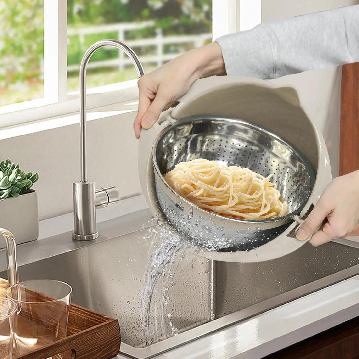 4-in-1 Colander & Mixing Bowl Set – Kitchen Strainer, Food Prep Bowl & Grater