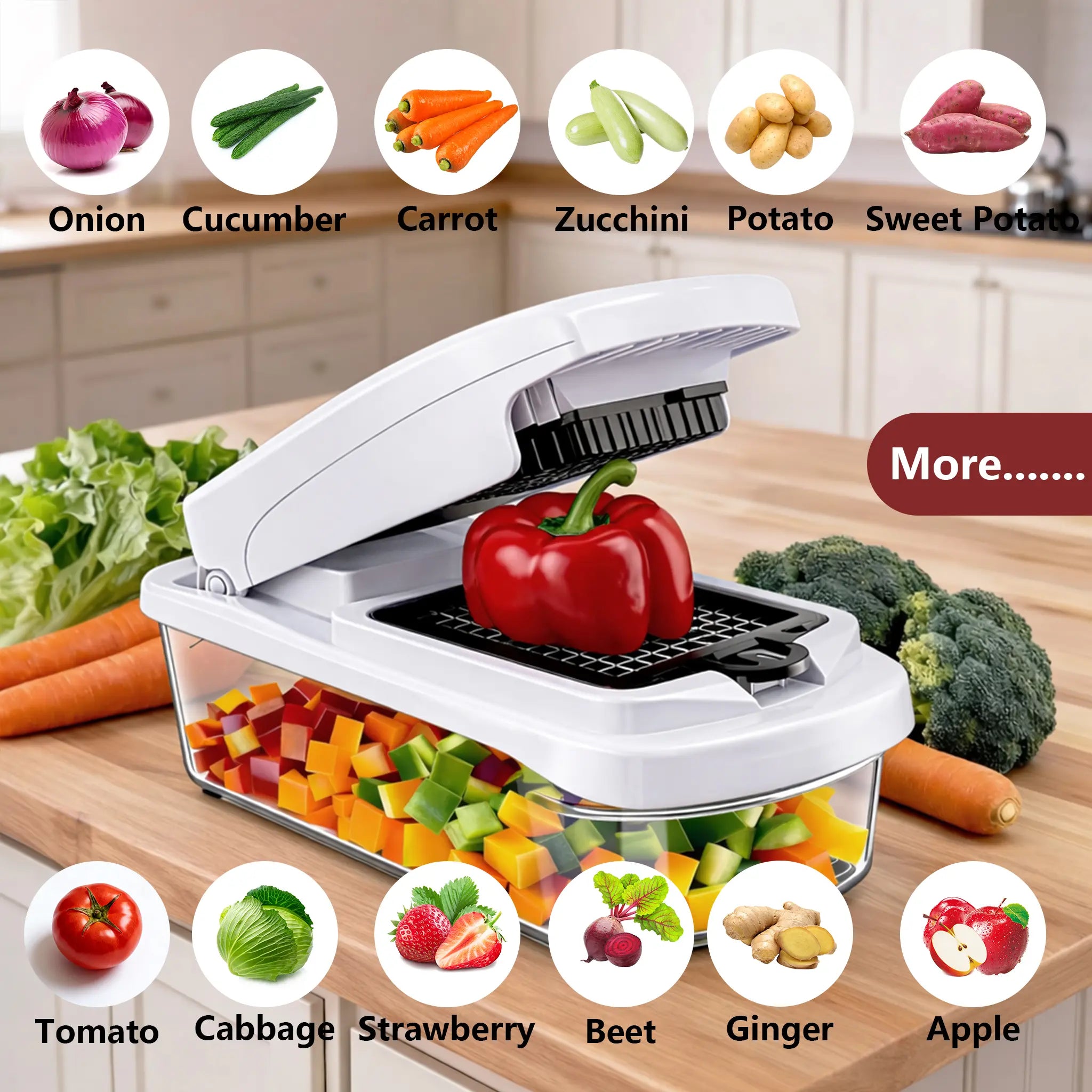 15-in-1 Multifunction Vegetable Chopper – Food Cutter with 8 Blades & Container