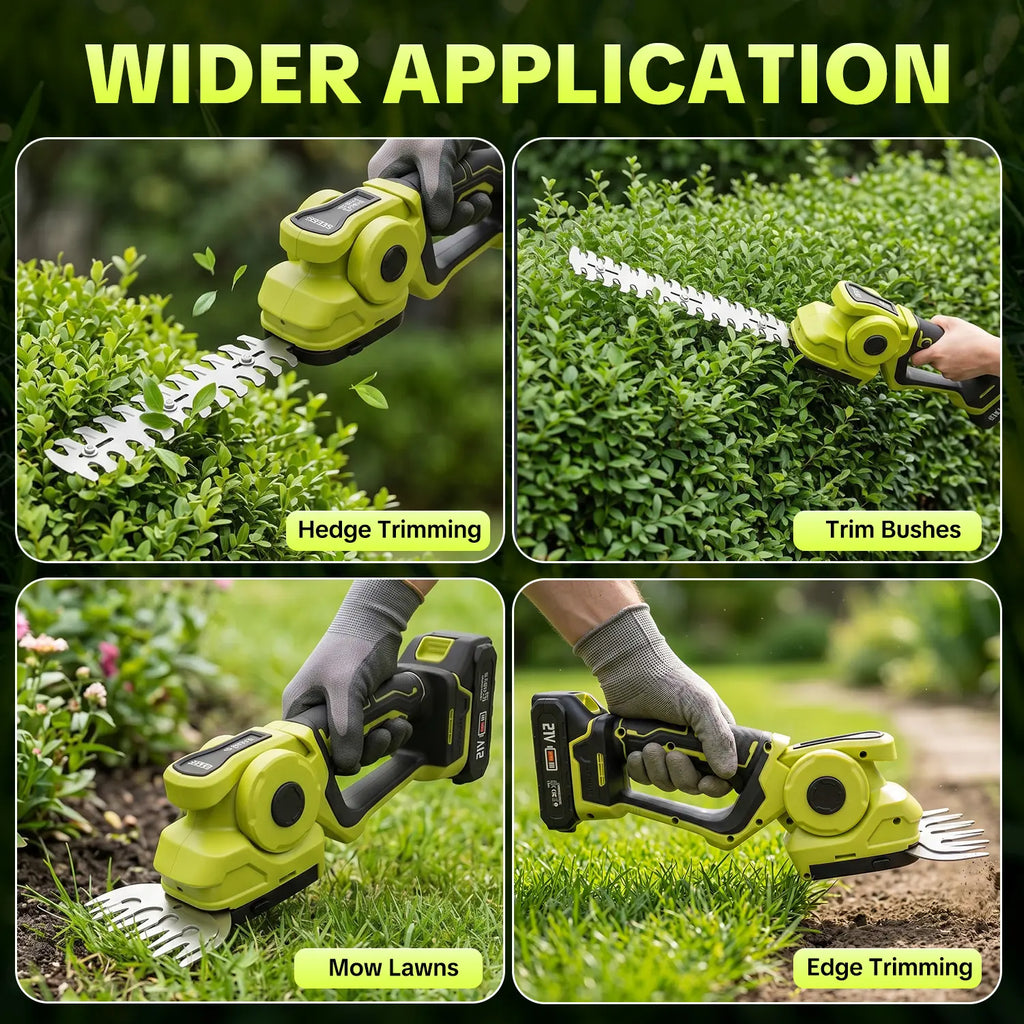 SEESE 2-in-1 Cordless Grass Shear & Shrub Trimmer | Handheld Electric Hedge Trimmer | Dual 21V Battery | Lightweight for Lawn, Garden & Yard