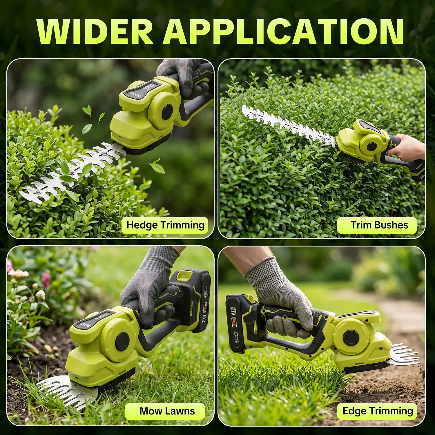 SEESE 2-in-1 Cordless Grass Shear & Shrub Trimmer | Handheld Electric Hedge Trimmer | Dual 21V Battery | Lightweight for Lawn, Garden & Yard