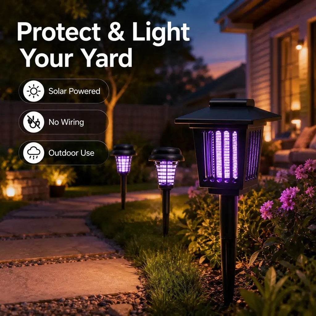 Solar Mosquito Zapper Light – UV Bug Killer Garden Stake Lamp | Solar Powered | Pathway Lighting | Weatherproof