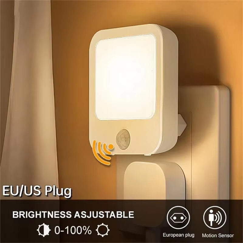 Motion Sensor LED Night Light – Dimmable Plug-In Lamp for Bedroom, Nursery & Hallway