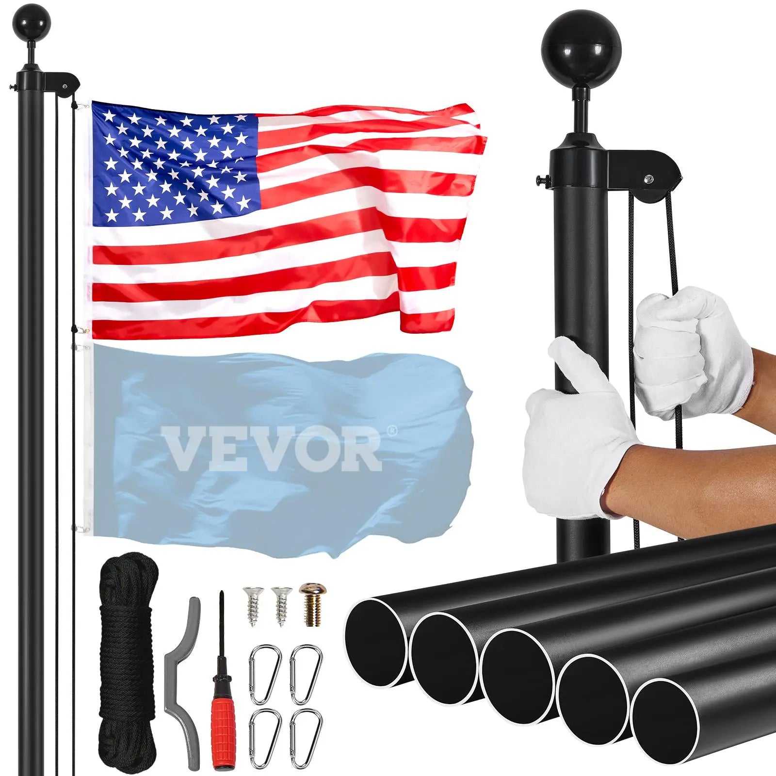Heavy-Duty Aluminum Flagpole Kit – Weather-Resistant Outdoor Flagpole with Easy Installation