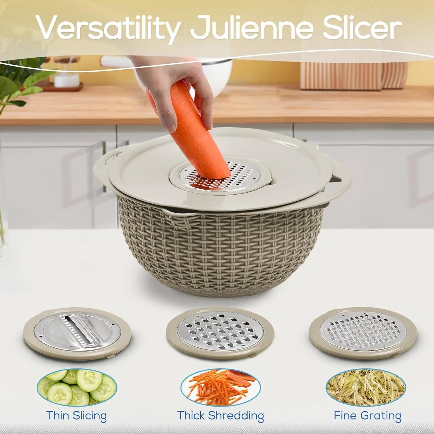 4-in-1 Colander & Mixing Bowl Set – Kitchen Strainer, Food Prep Bowl & Grater