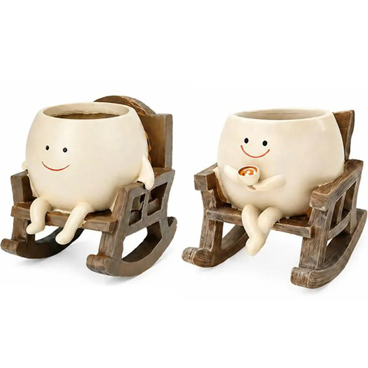 Smiley Face Rocking Chair Planter Pot – Cute Resin Succulent Planter with Drainage Hole