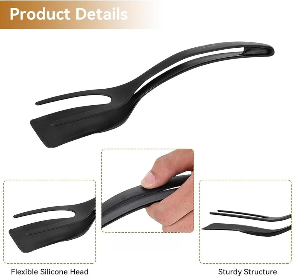 2-in-1 Grip Flip Spatula Tongs – Non-Stick Kitchen Turner for Eggs, Pancakes, Fish & Steak
