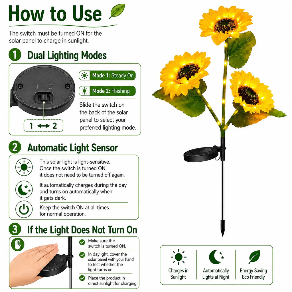 Solar LED Sunflower Garden Lights – Waterproof Outdoor Flower Lights for Yard, Patio & Garden