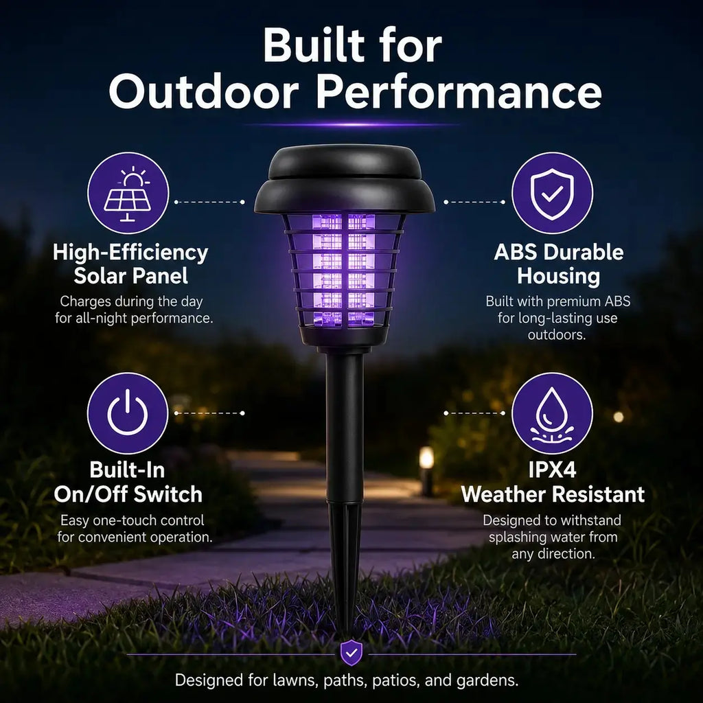 Solar Mosquito Zapper Light – UV Bug Killer Garden Stake Lamp | Solar Powered | Pathway Lighting | Weatherproof