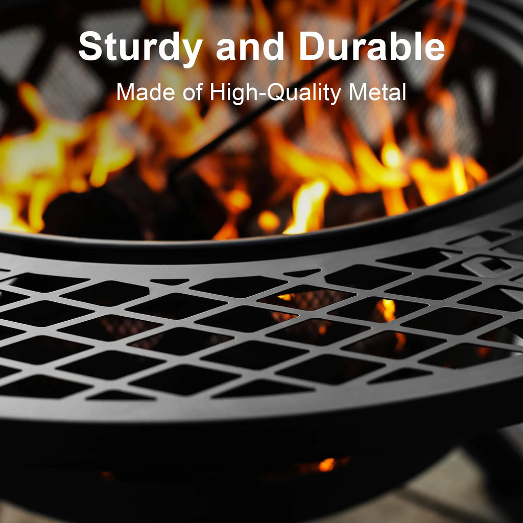 32-Inch Outdoor Wood Burning Fire Pit with BBQ Grill Grate & Poker