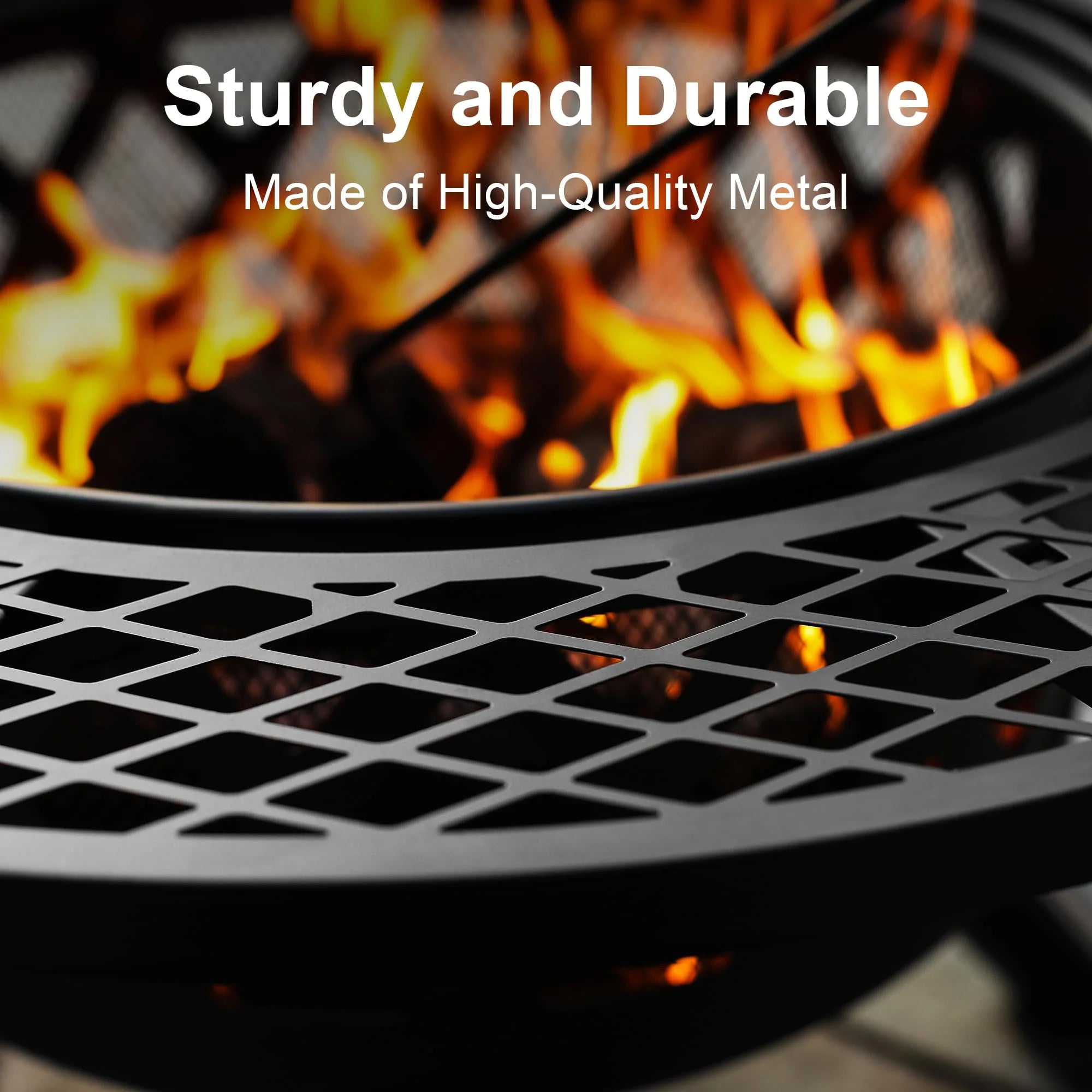 32-Inch Outdoor Wood Burning Fire Pit with BBQ Grill Grate & Poker