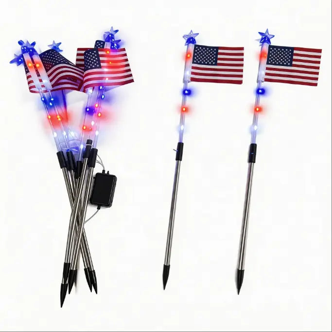 8-Piece Solar American Flag Pathway Lights – Patriotic Red, White & Blue Outdoor Garden Decor