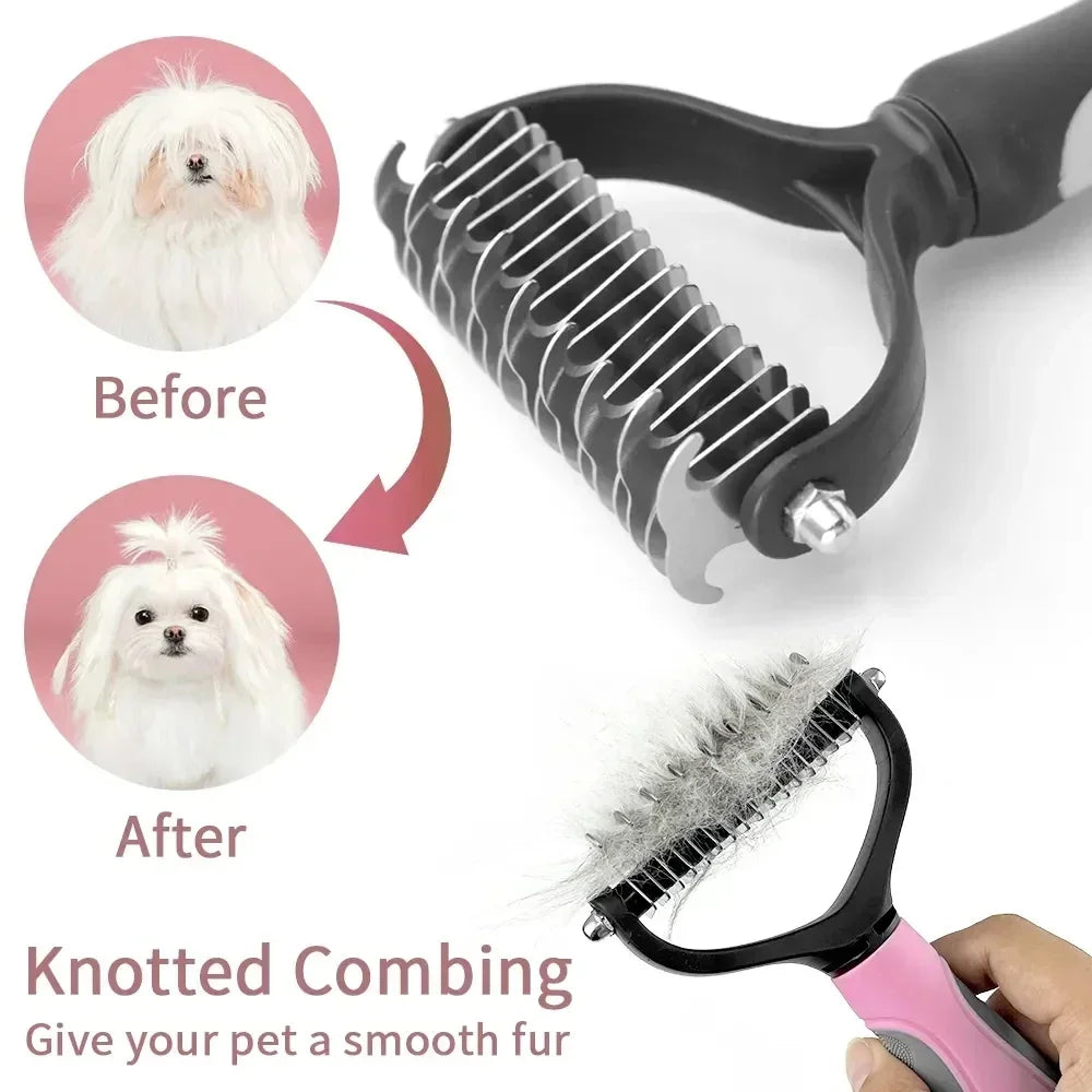 Double-Sided Pet Dematting Comb – Stainless Steel Deshedding & Detangling Brush for Dogs & Cats