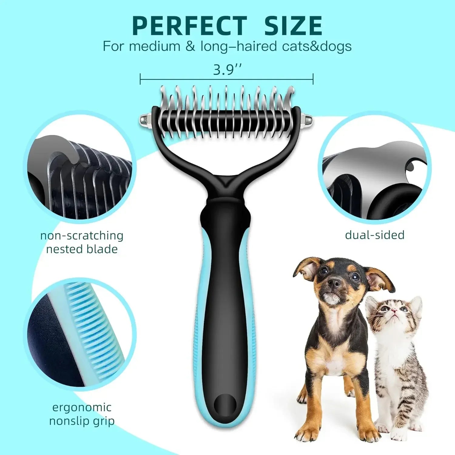 Double-Sided Pet Dematting Comb – Stainless Steel Deshedding & Detangling Brush for Dogs & Cats