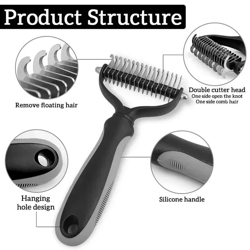 Double-Sided Pet Dematting Comb – Stainless Steel Deshedding & Detangling Brush for Dogs & Cats