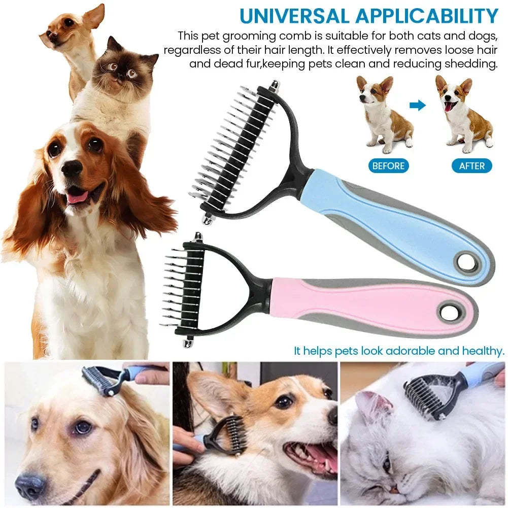Double-Sided Pet Dematting Comb – Stainless Steel Deshedding & Detangling Brush for Dogs & Cats